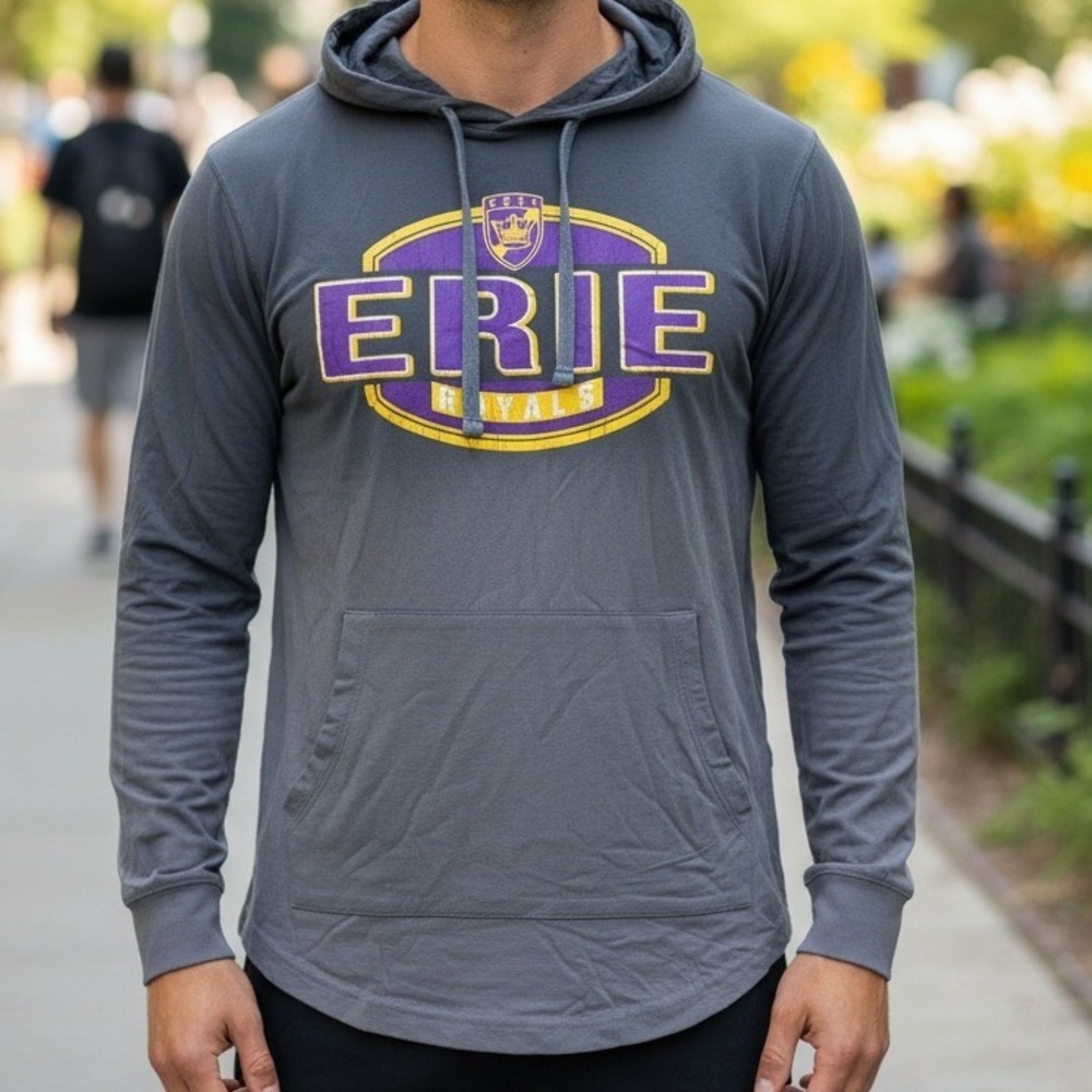 PEL ATHLETIC Erie Royals Hoodie Sweatshirt Gray Purple Yellow Mens Small
